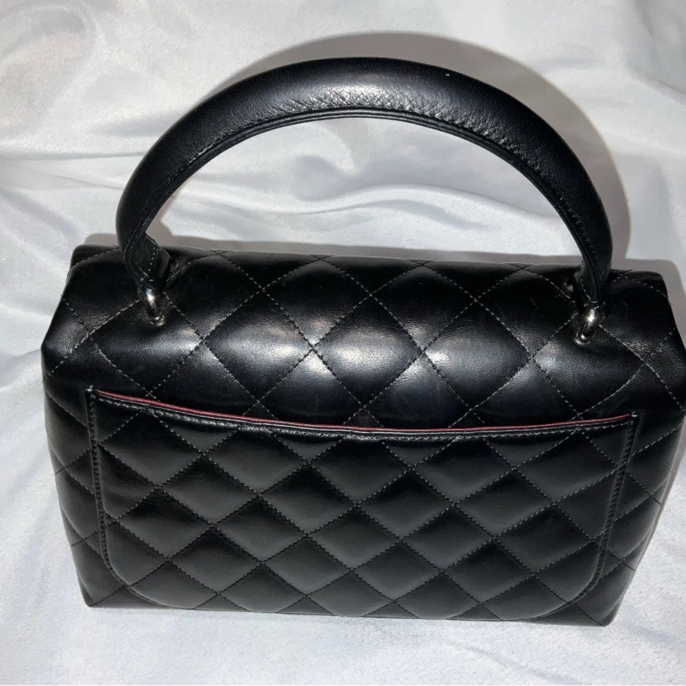 Excellent Chanel Kelly Top Handle Black Silver Hardware Medium 10” - Picture 2 of 8